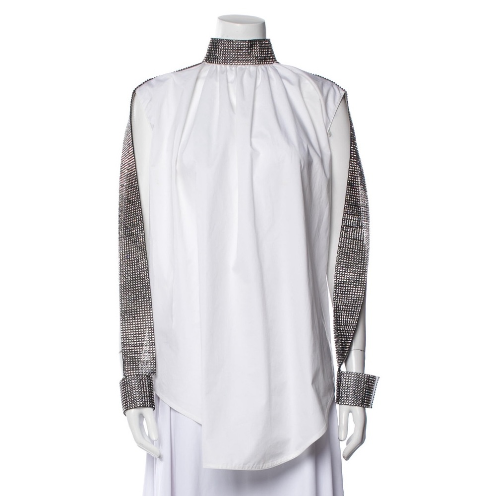 Christopher Kane white shirt tunic with crystal sleeves and collar